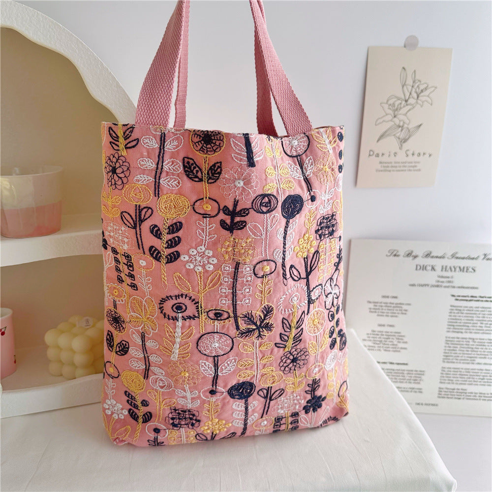 Women's Thick Material Embroidered Cotton Linen Fabric Shoulder Bags