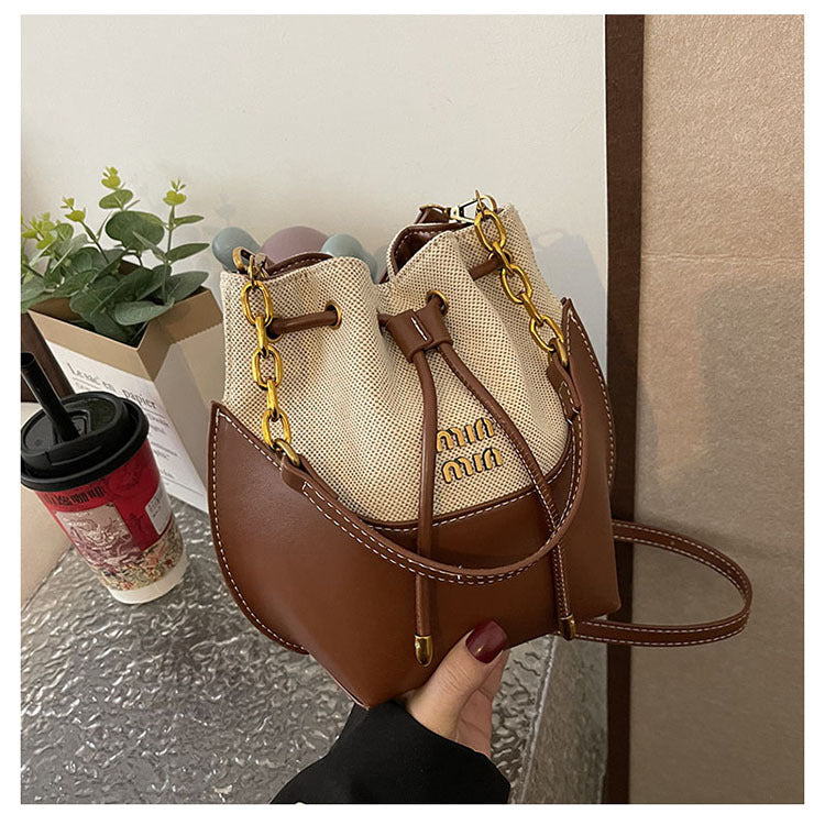 Canvas Contrast Color Stitching Portable Korean Style Bucket Bags