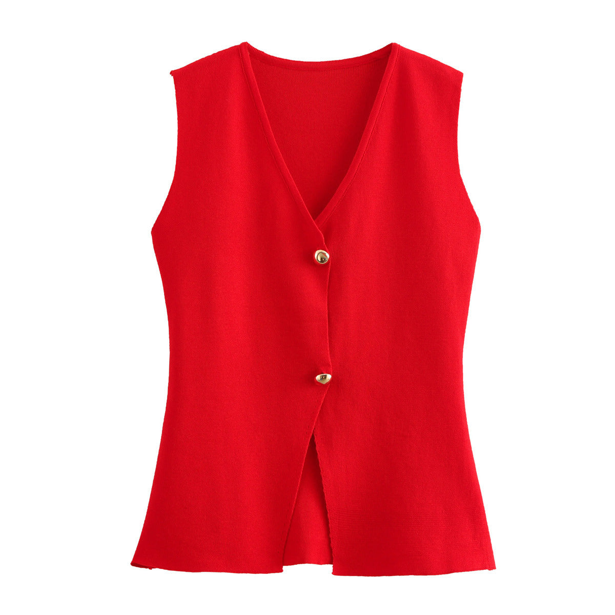 Women's Fashionable Golden Button Decoration Knitted Loose Vests