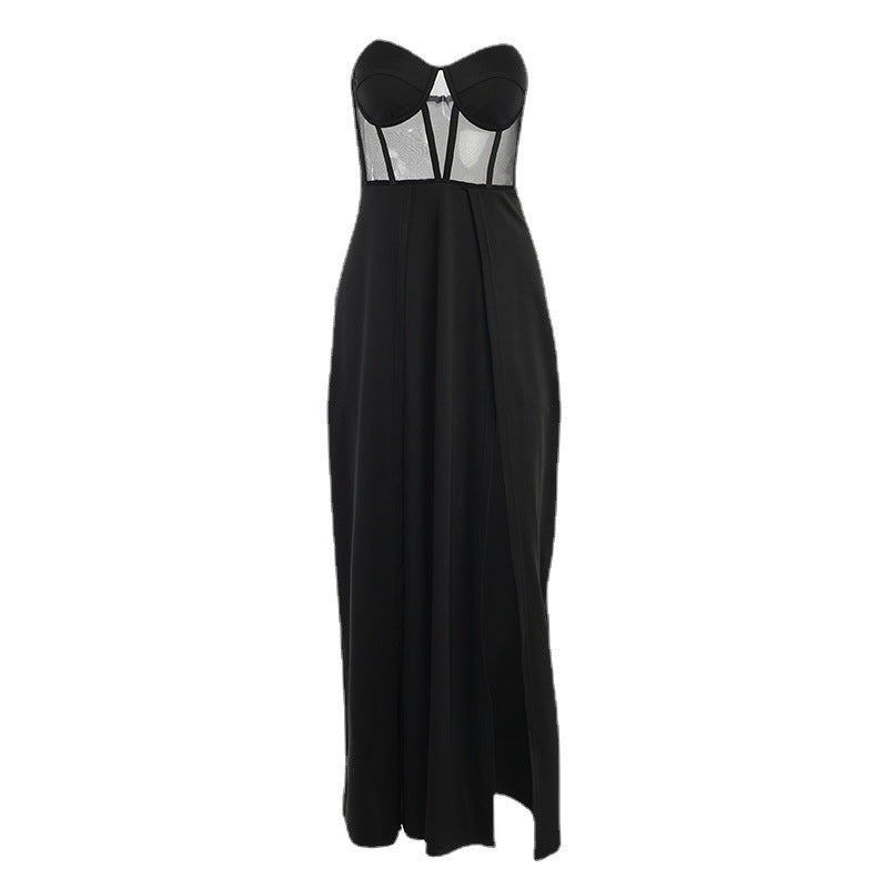 Women's Knitted Tube Waist Slit Dress Summer Sexy Tops