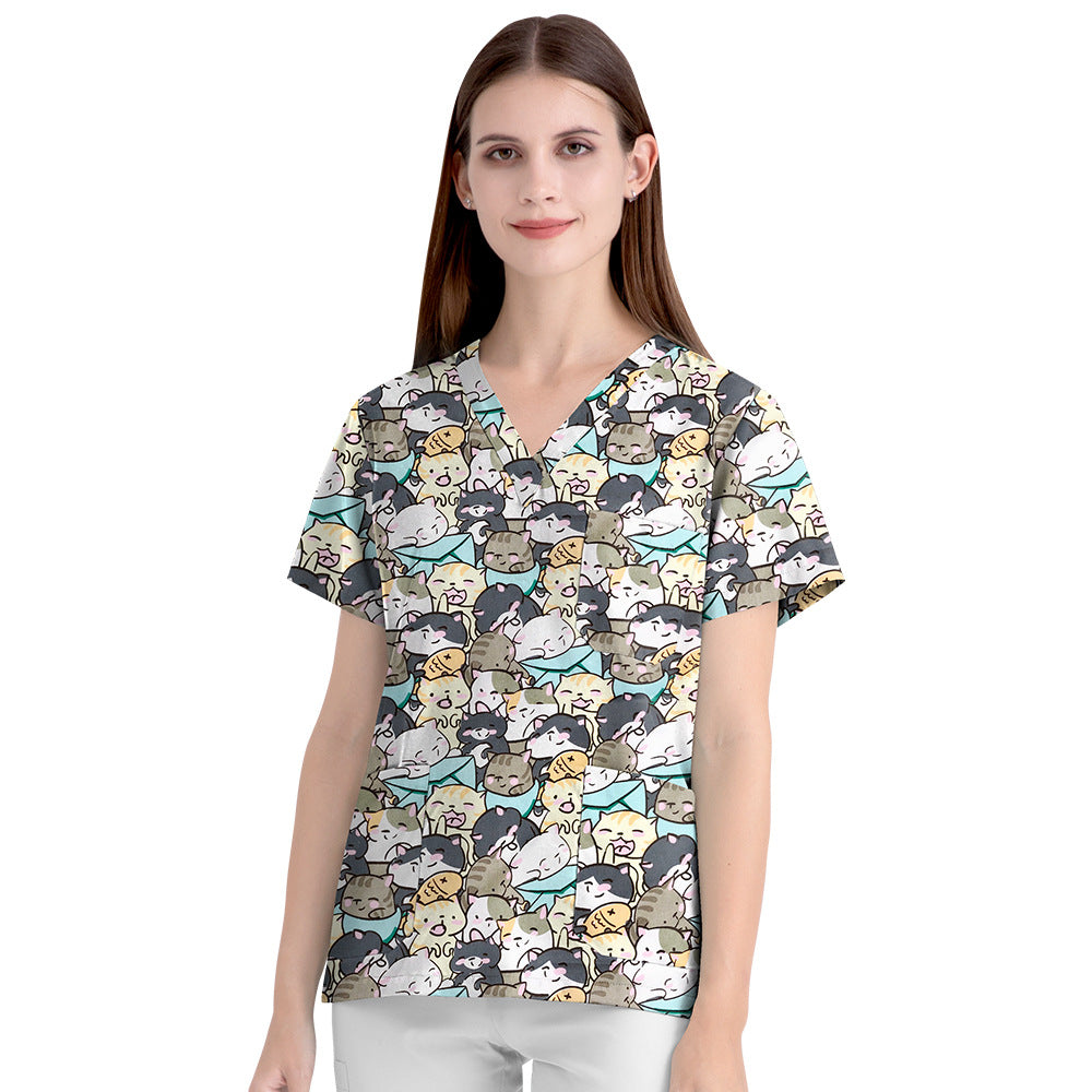 Women's Cartoon Print Surgical Gown Cloth For Uniform