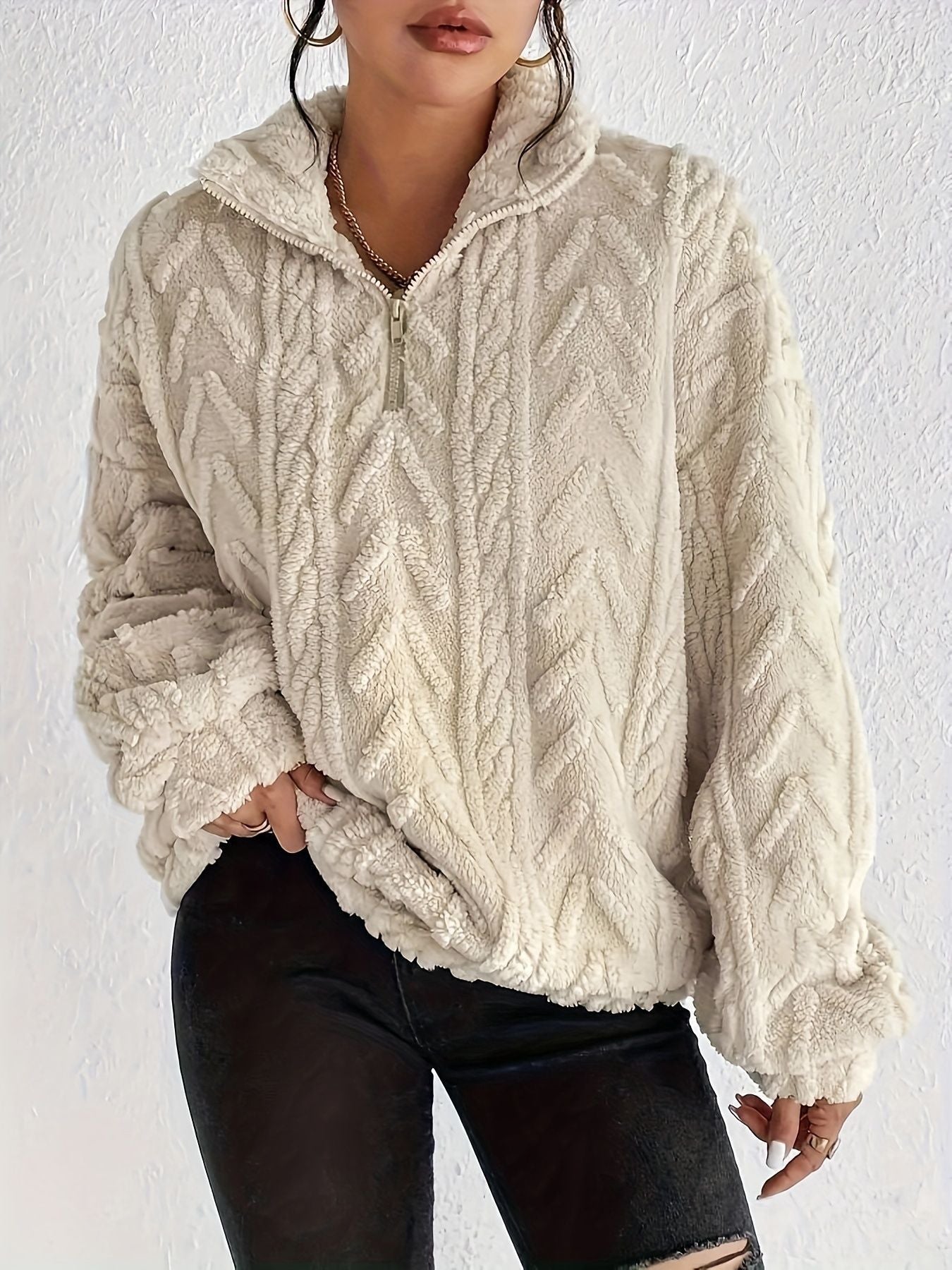 Women's Double-sided Plush Art Casual Zipper Pullover Sweaters