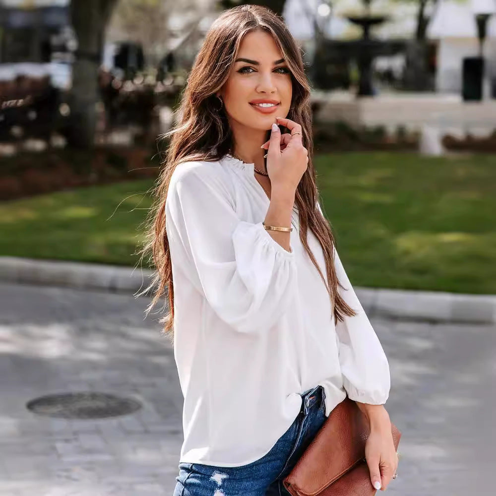 Women's Cool Long-sleeved Shirt Solid Color Casual Blouses