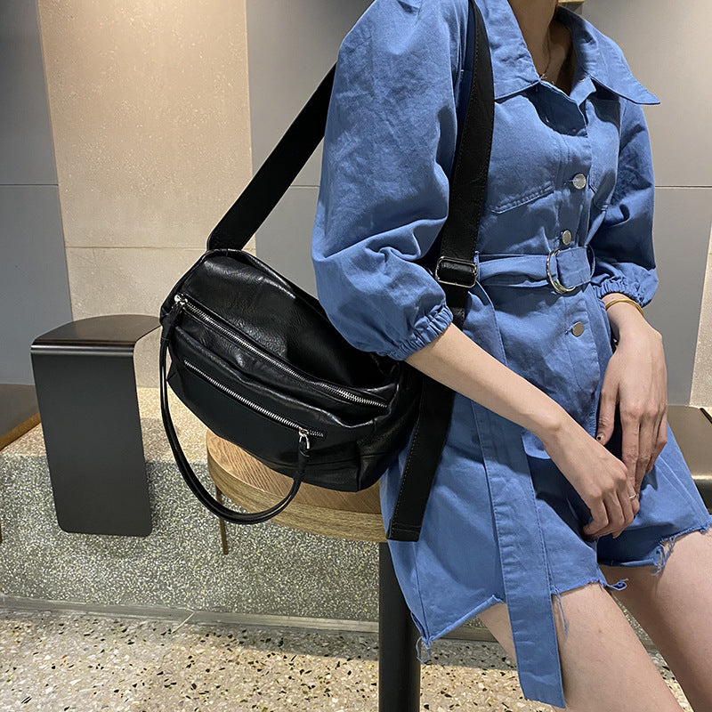 Women's Large Capacity Simple Solid Color Soft Shoulder Bags