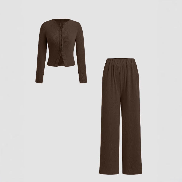 Casual Buttoned Long Sleeve Wide Leg Suits