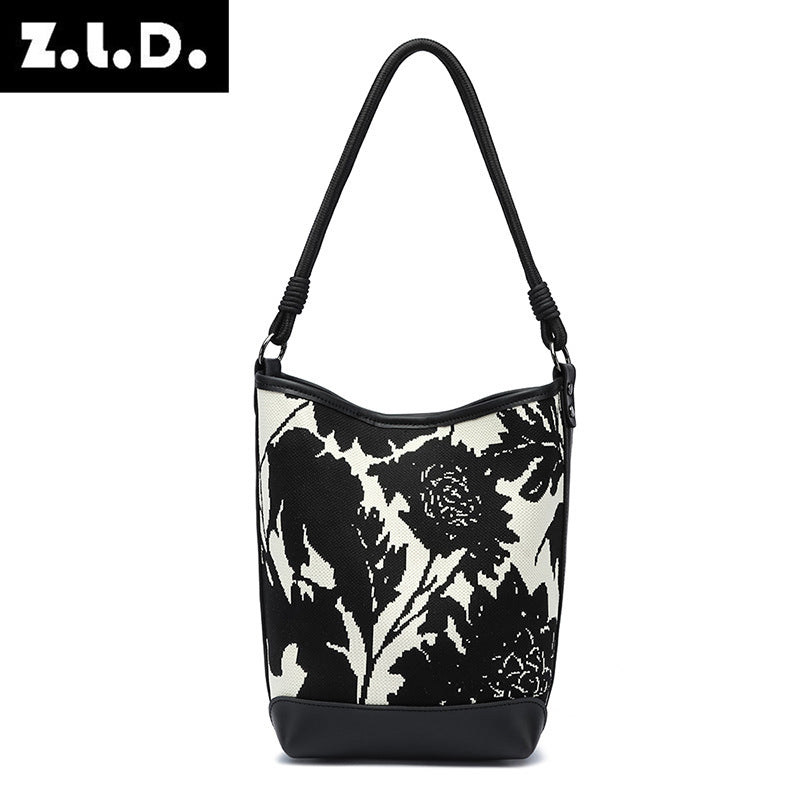 Women's Trendy Striped Portable Fashion Flower Bucket Bags