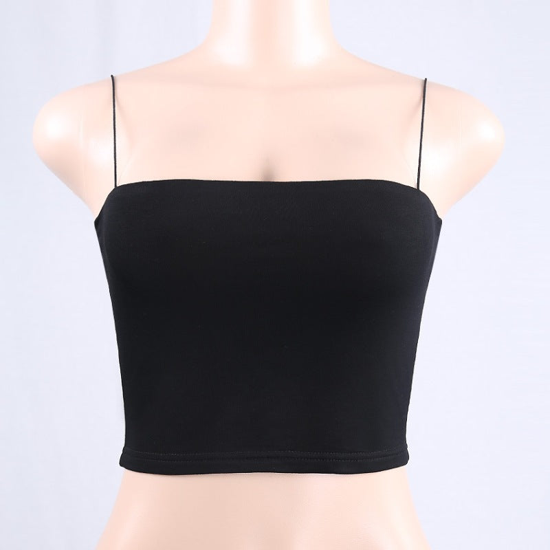 Women's Summer Solid Color Combed Cotton Strap Tops