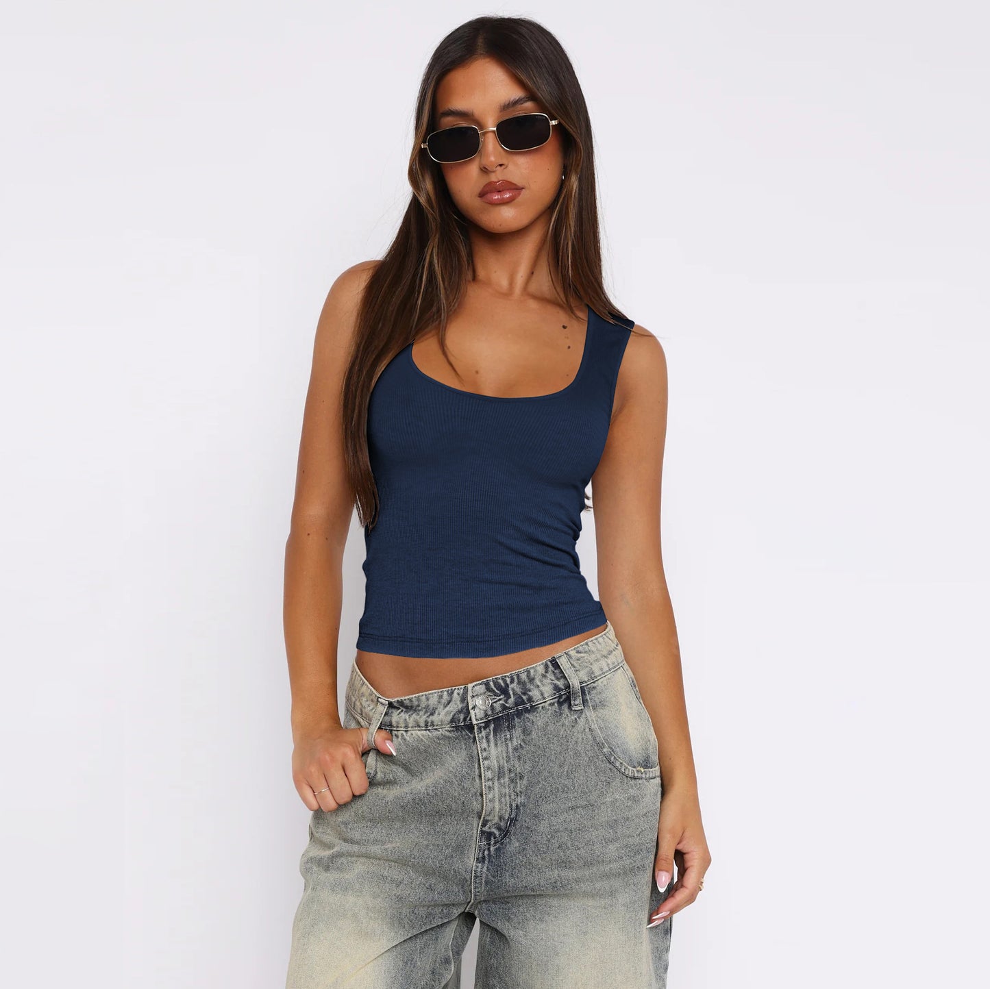 Women's Street Style Rib Solid Color Slim Tops