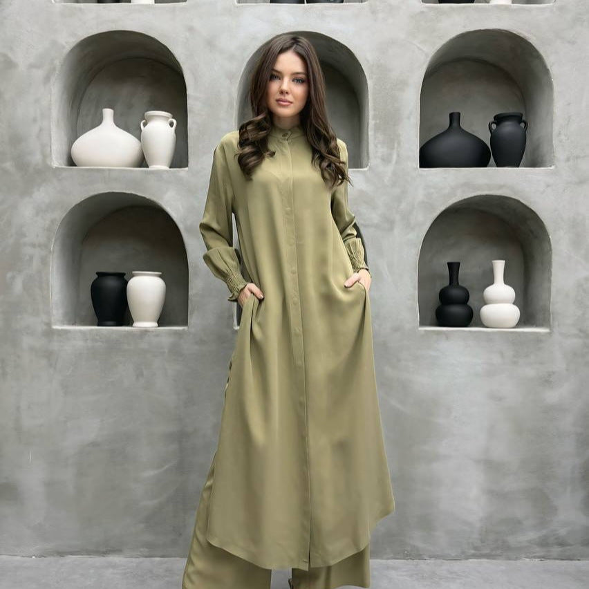 Women's Long Sleeve Split Stand Collar Shirt Suits