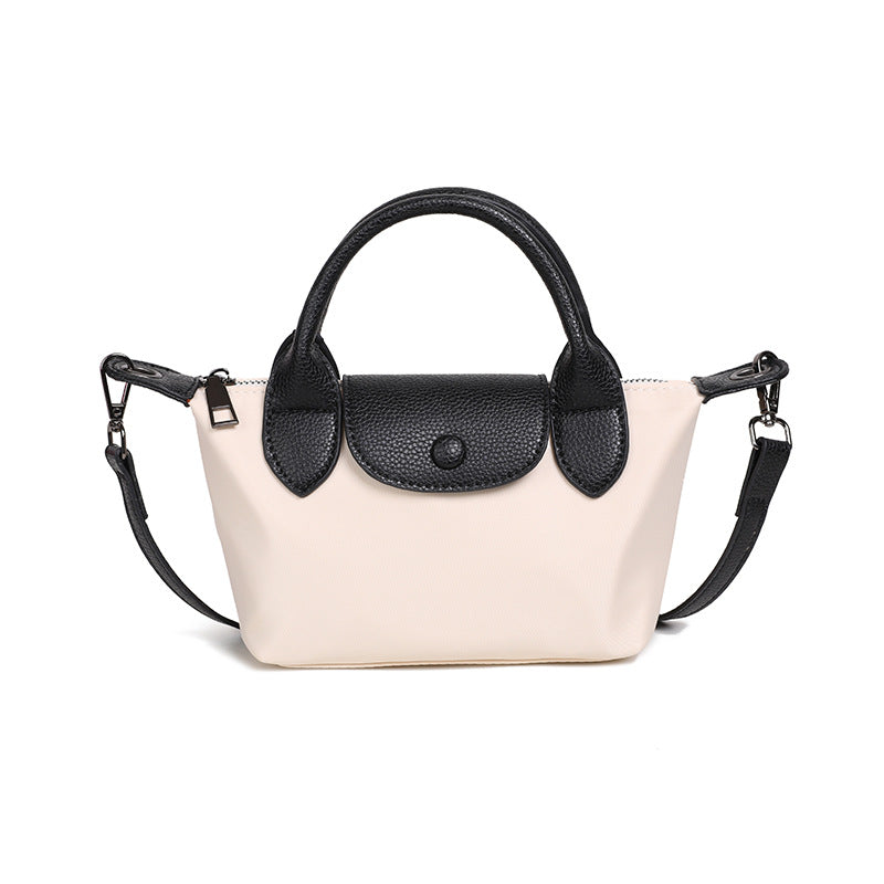Women's Portable Dumpling Oxford Cloth Contrast Color Genuine Leather Bags