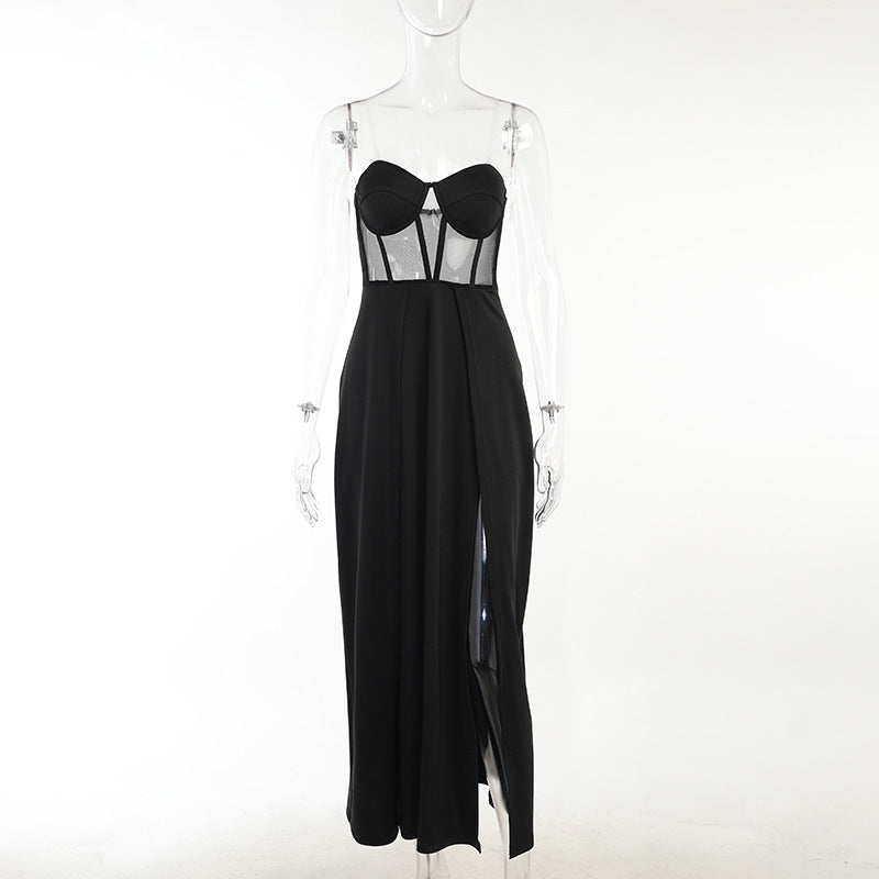 Women's Knitted Tube Waist Slit Dress Summer Sexy Tops