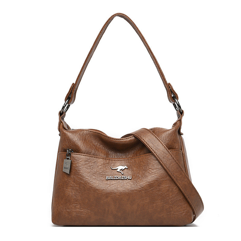 Women's Soft Leather Simple Trendy Large Capacity Shoulder Bags