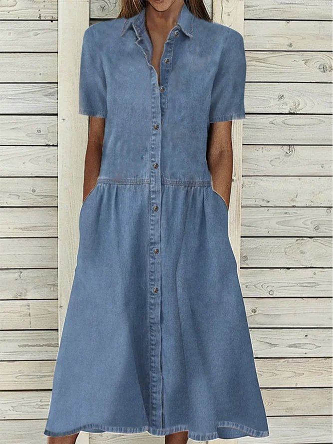 Comfortable Lapel Temperament Leisure Denim Dress Dresses