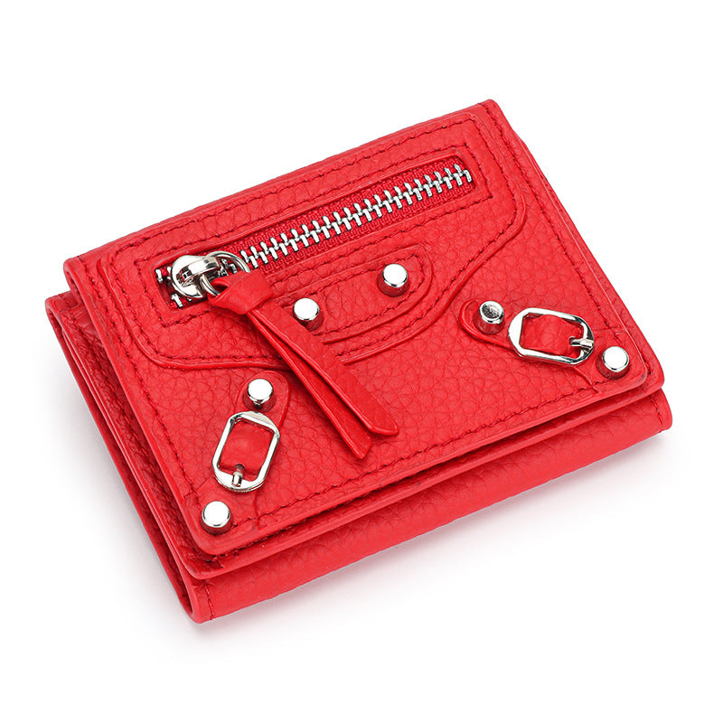 Women's Motorcycle Leather Short Folding Mini Change Ladies Wallets