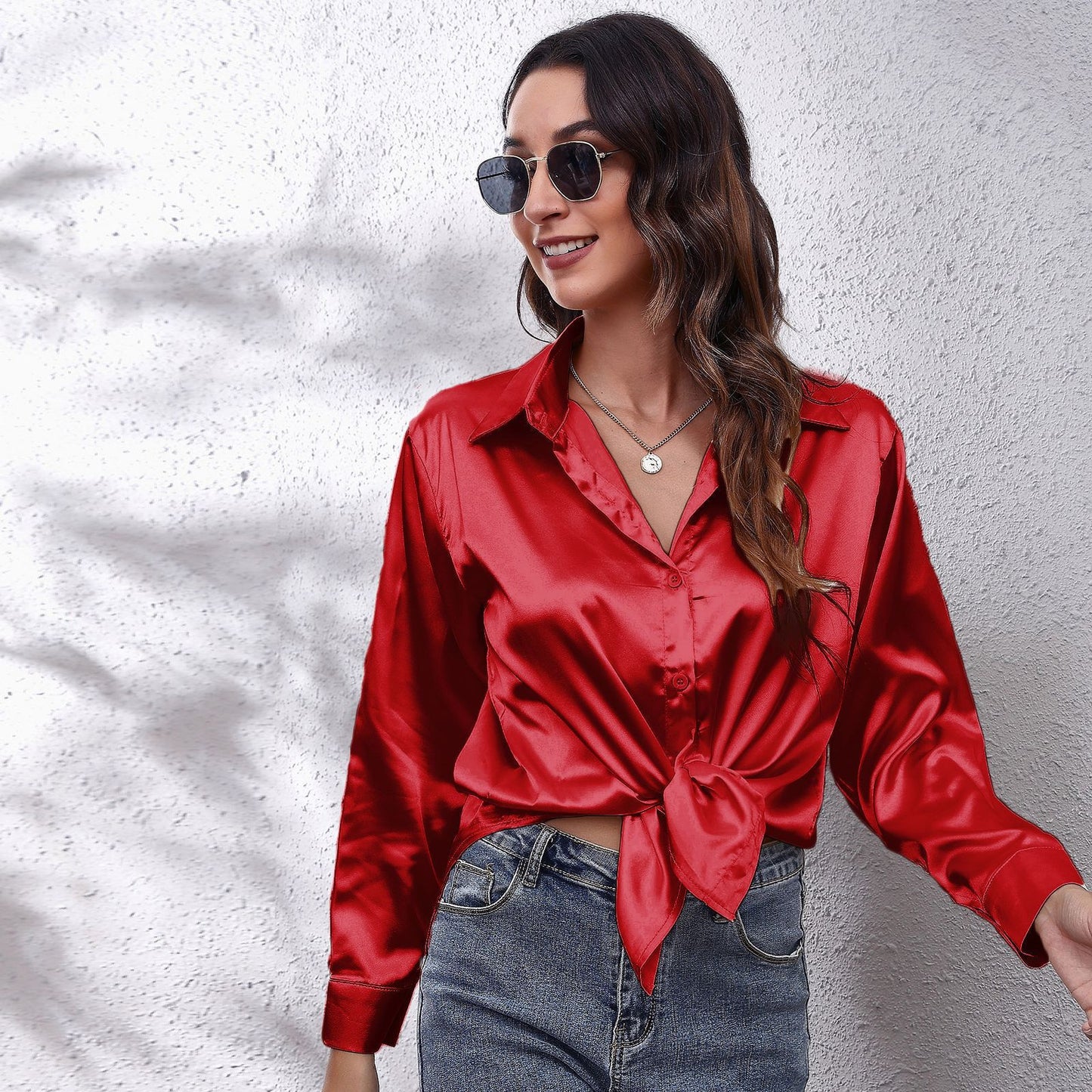 Women's New Popular Satin Shirt Long-sleeved Clothing