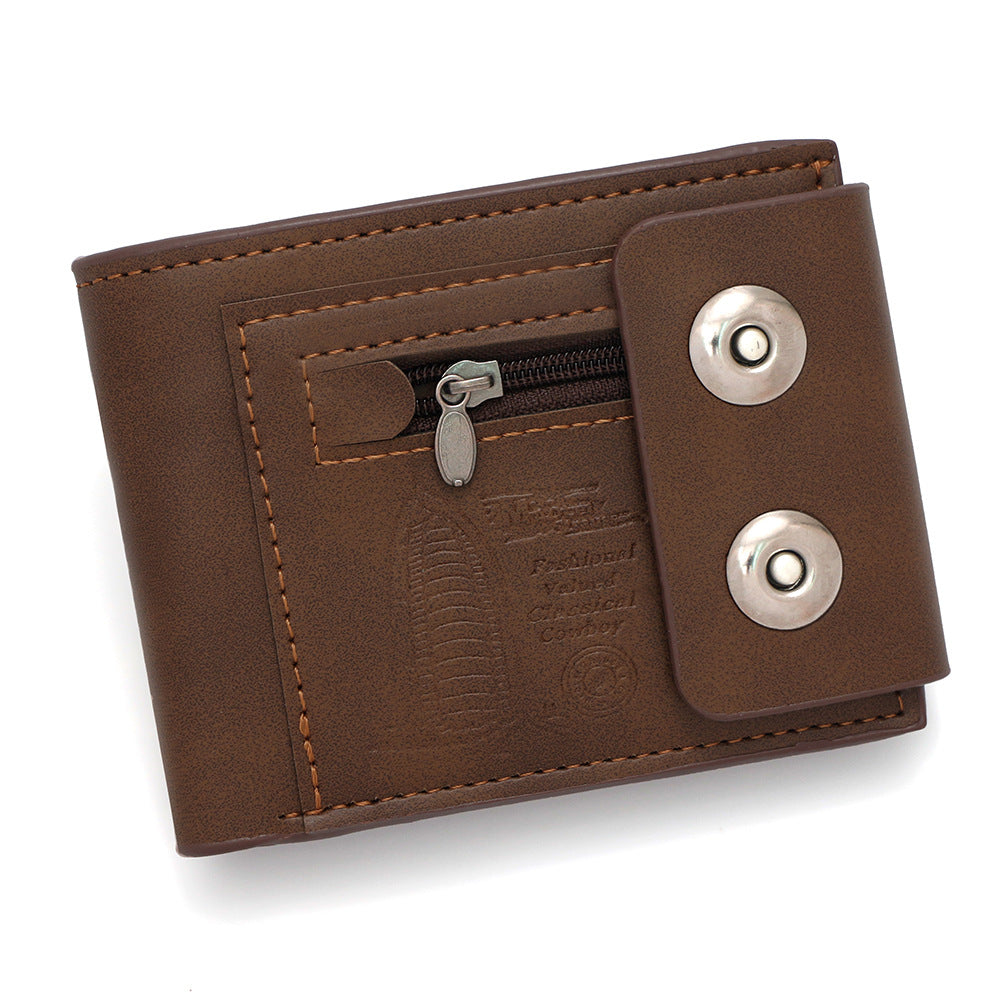 Men's Fashion Embossed Magnetic Snap Short Zipper Men's Wallet