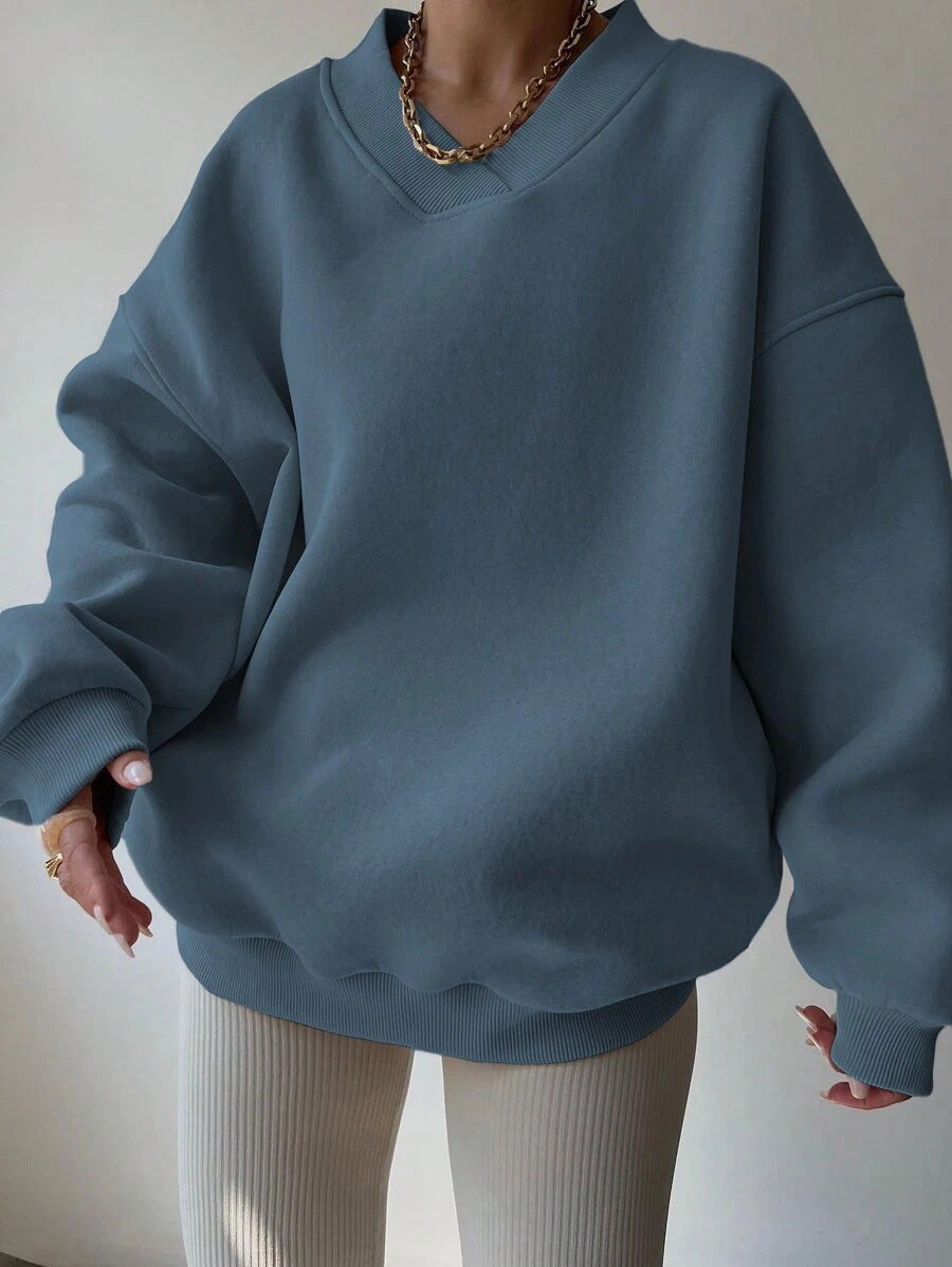 Women's Color Long Sleeve Crew Neck Loose Sweaters