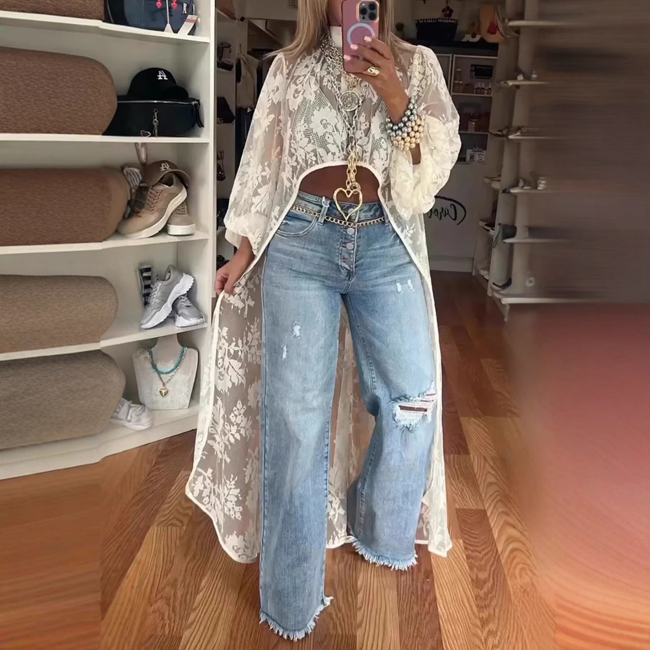 Comfortable Innovative Creative Lace Floral High-low Blouses