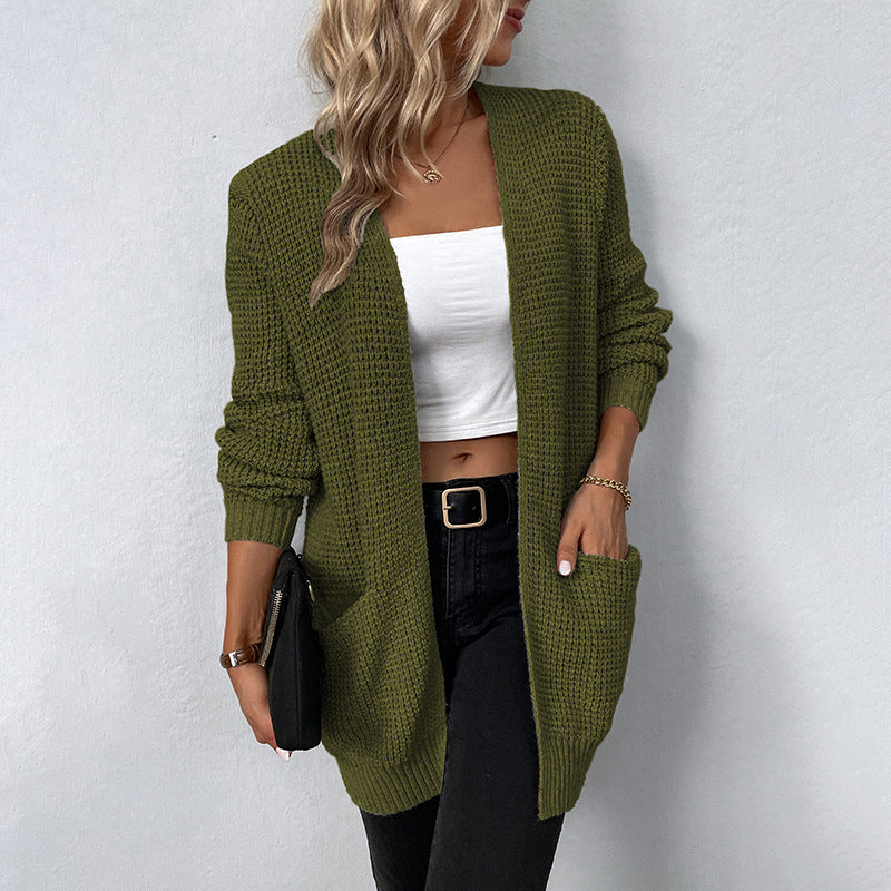 Women's Pretty Knitted Solid Color Pocket Knitwear