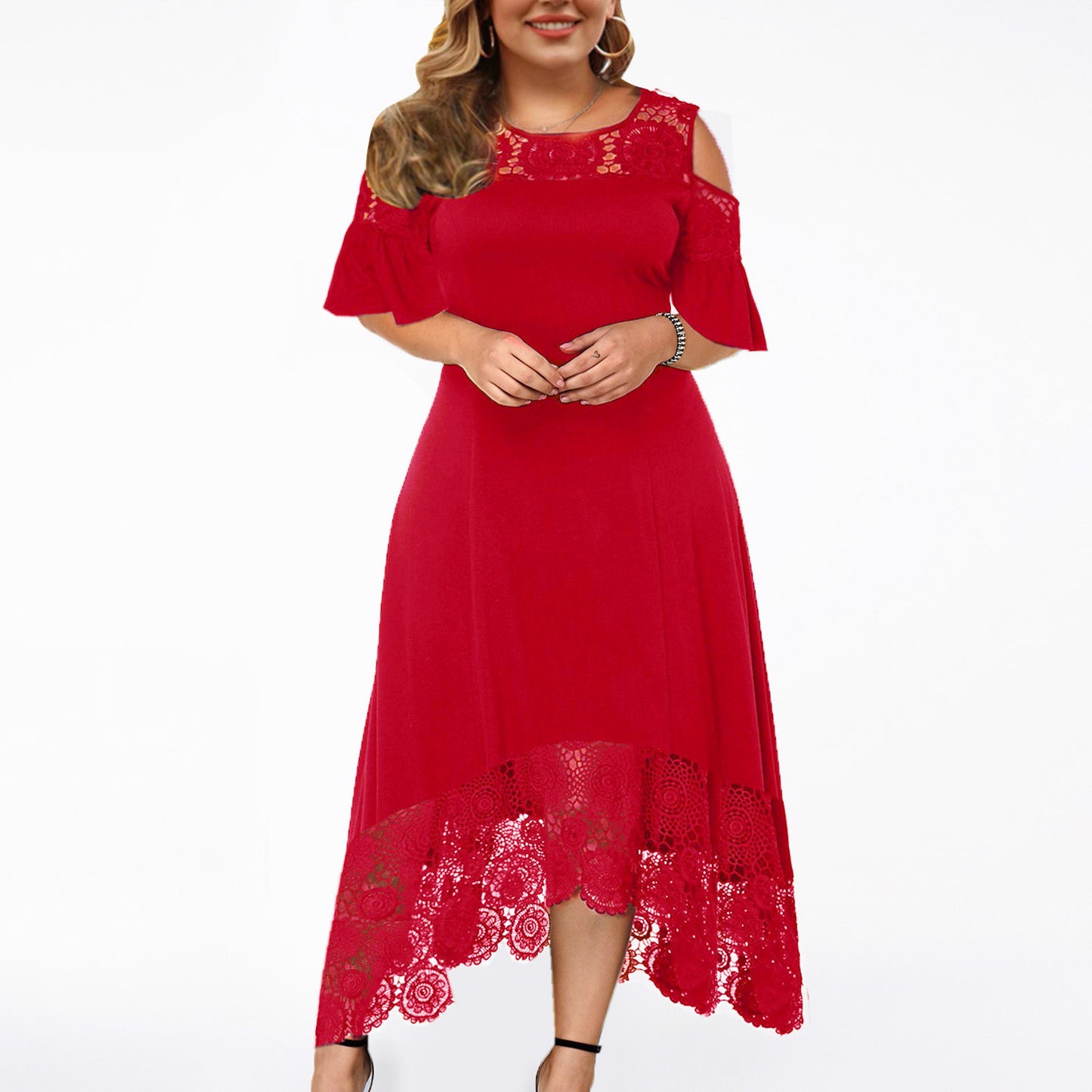 Color Chest Wrap Lace High Waist Dresses