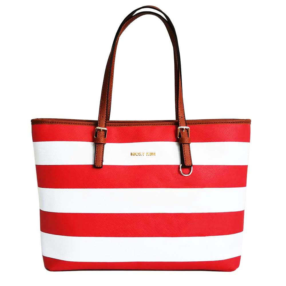 Women's Navy Style Bold Stripes Cross Pattern Leather Shoulder Bags