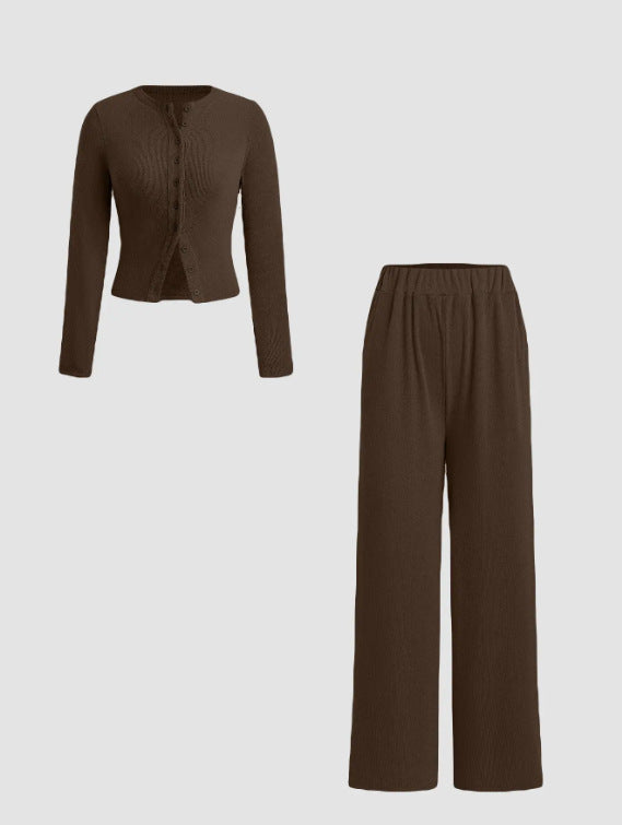 Casual Buttoned Long Sleeve Wide Leg Suits
