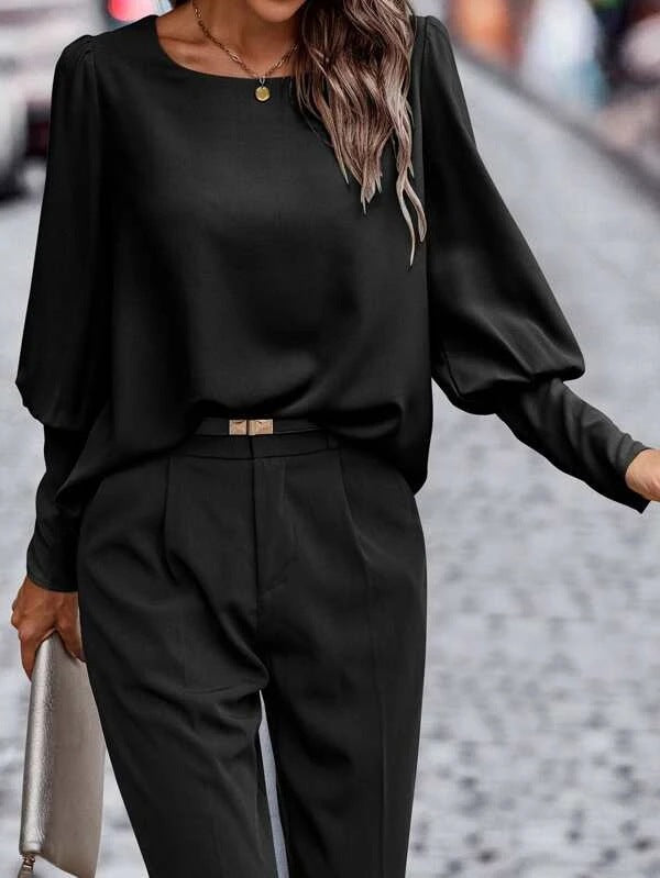 Women's T-shirt Long Sleeve Button Solid Color Blouses