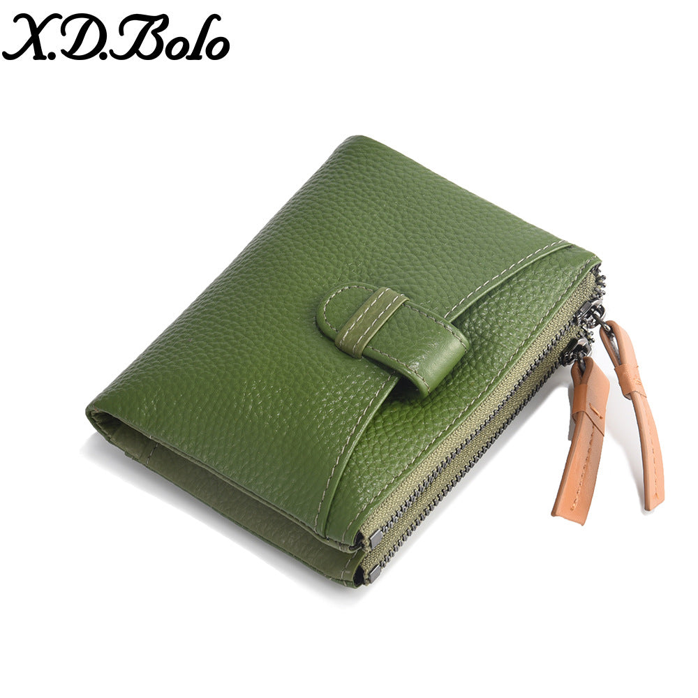 Women's Short Fashion First Layer Cowhide Zipper Ladies Wallets