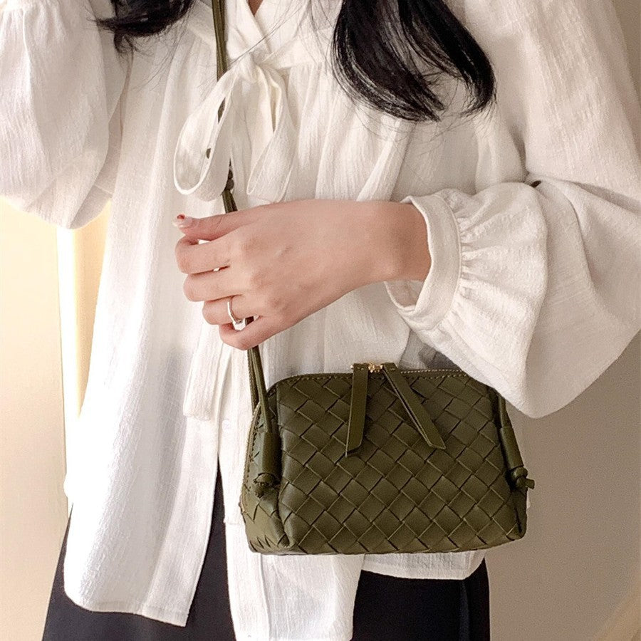 Women's Summer Double Zipper Retro Textured Woven Crossbody Bags
