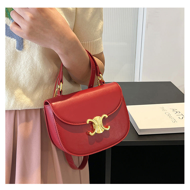 Women's Leather Texture Simple Saddle Retro Arc Bags