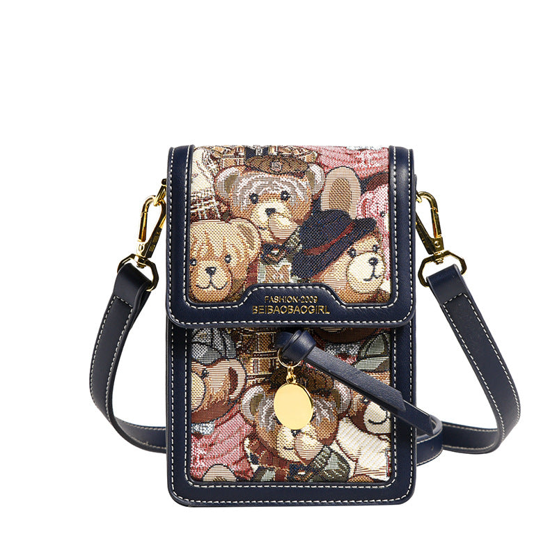 Women's Simplicity Fashion Cuteness Bear Printed Embroidered Shoulder Bags