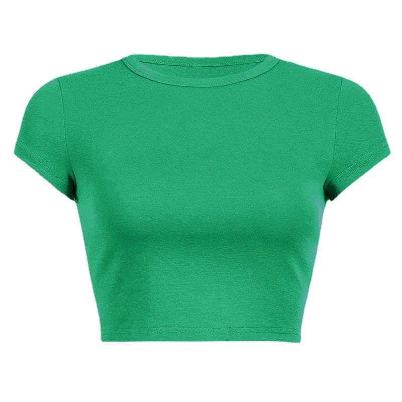 Women's Color Summer Round Neck T-shirt Midriff Blouses