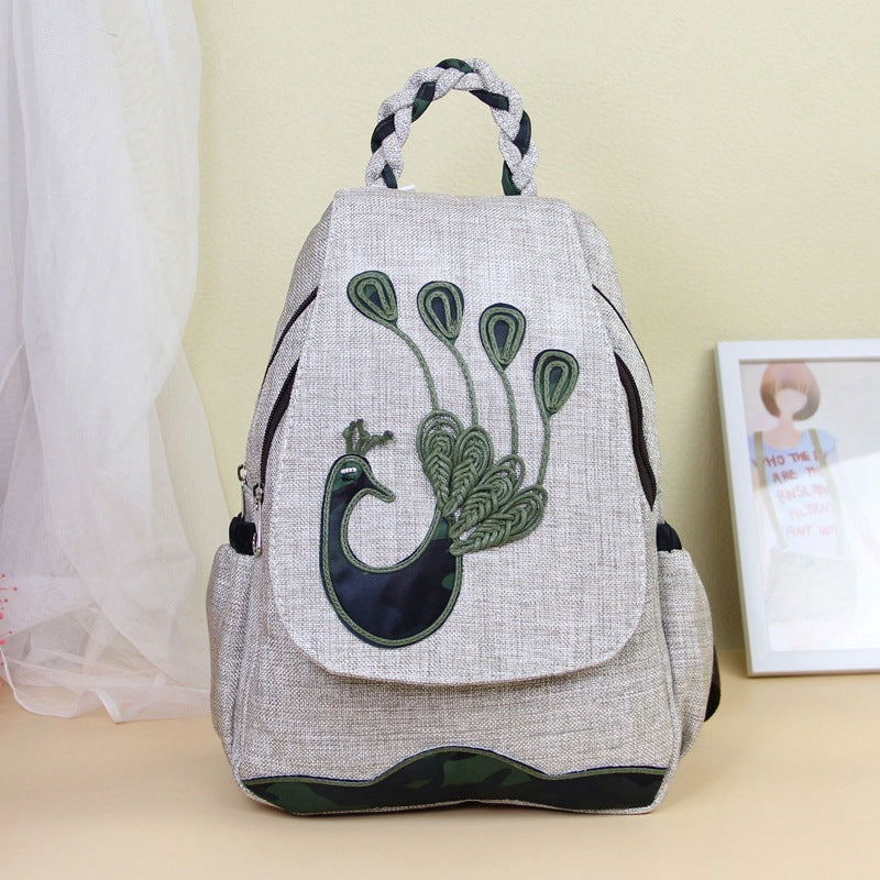 National Style Cotton Linen Double Layer Backpacks
