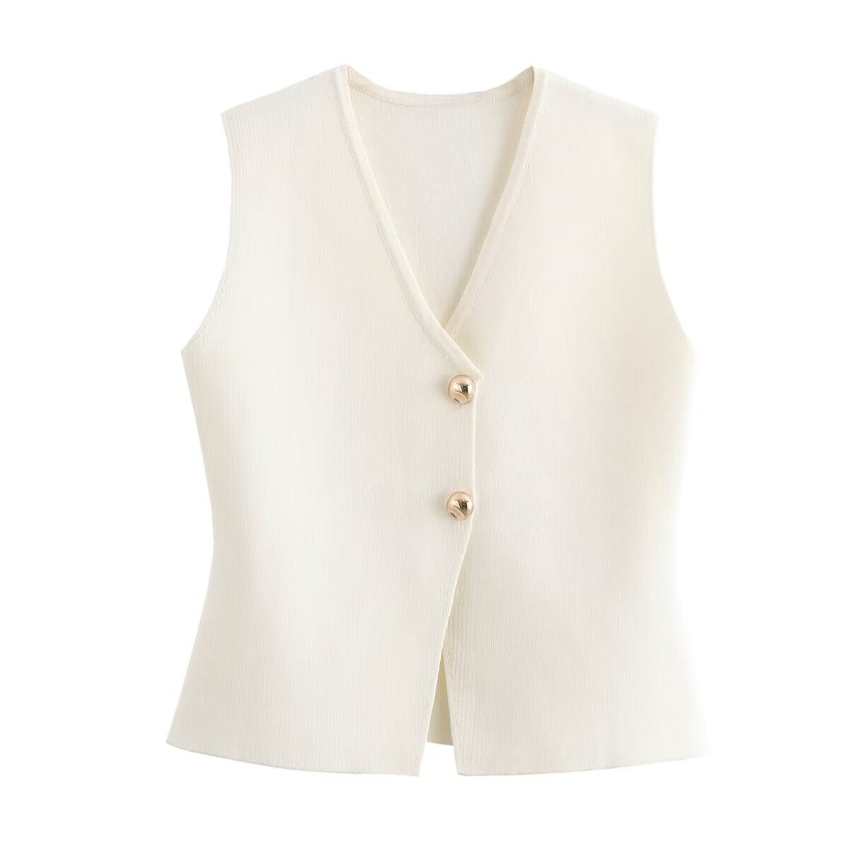 Women's Fashionable Golden Button Decoration Knitted Loose Vests