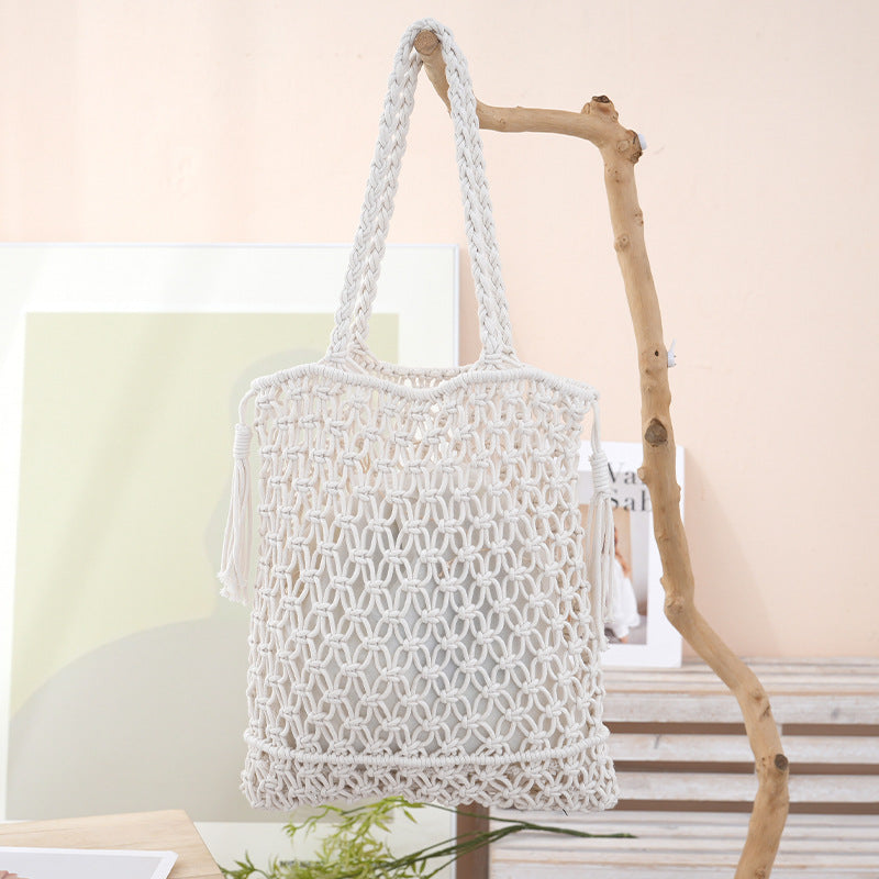 Solid Color Handmade Woven Hollow Versatile Women's Handbag