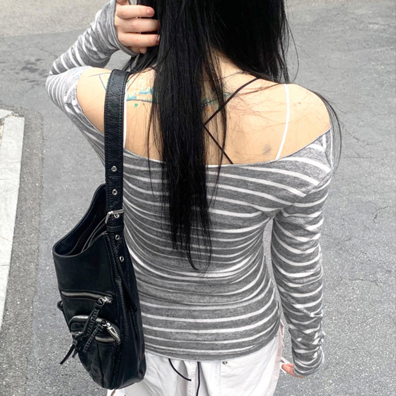 Striped Lightweight Long Sleeve Hot Sexy Blouses