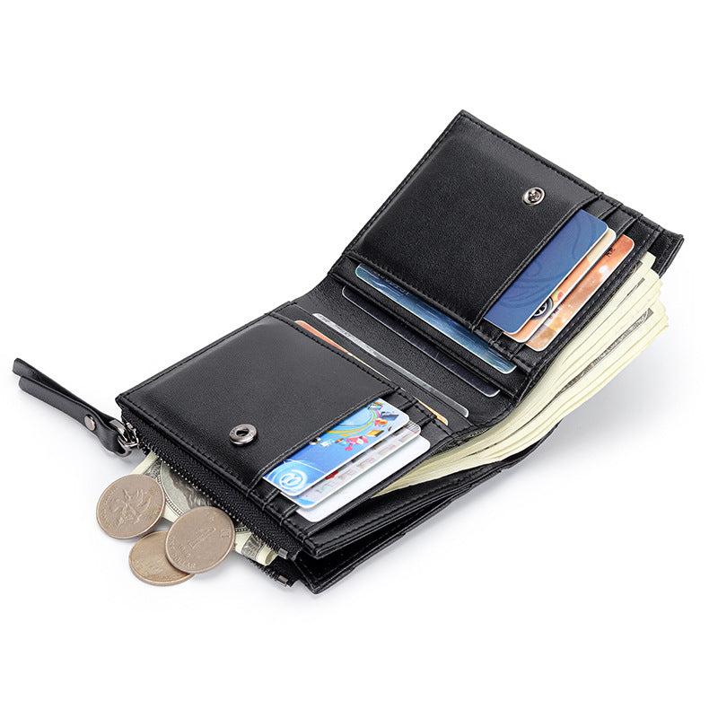 Women's Sheepskin Pleated Vertical Fashion Embroidery Short Ladies Wallets