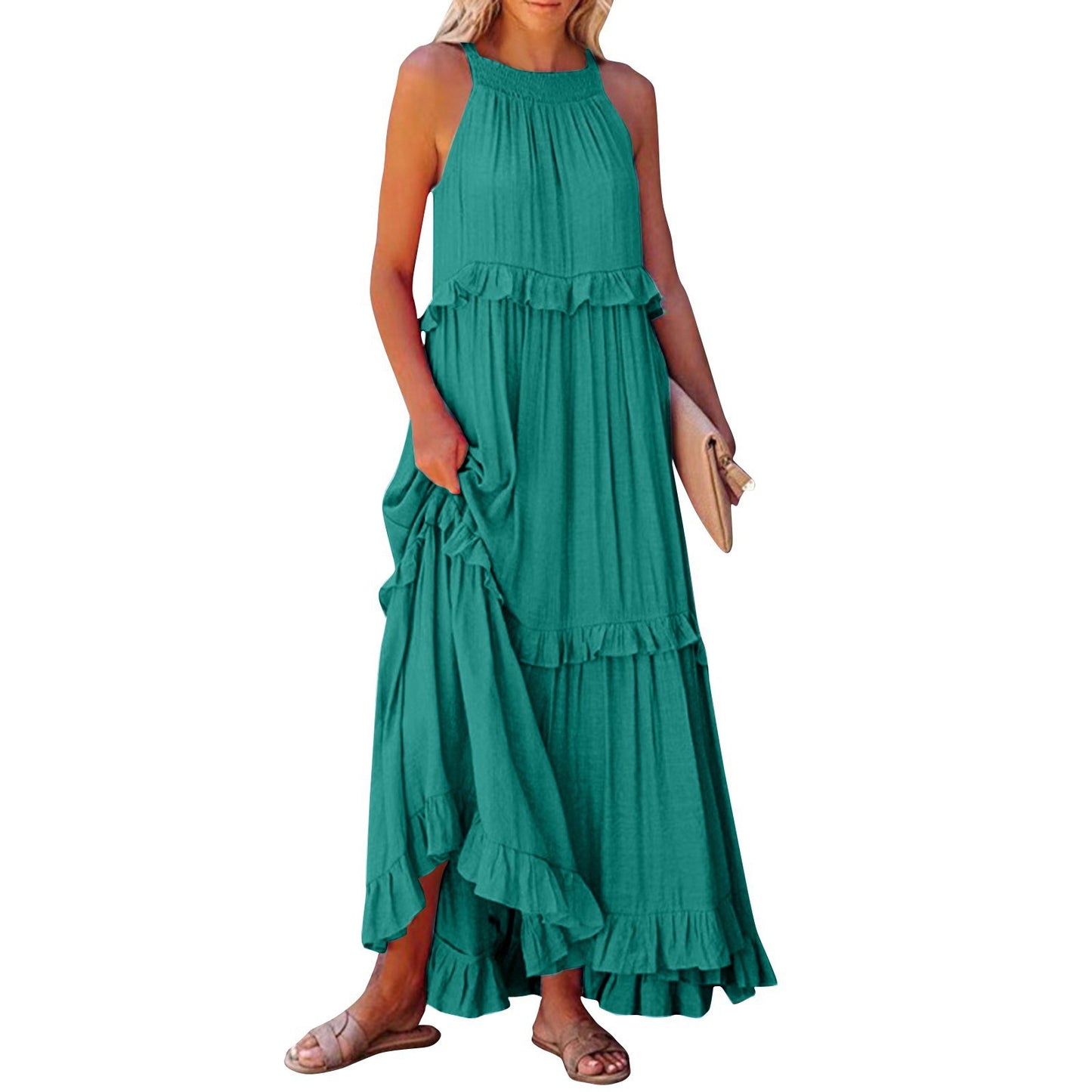 Women's Vacation Style Ruffled Long Dress Wide Dresses