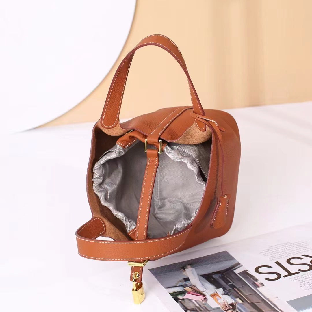 Women's Vegetable Basket Design First Layer Cowhide Large Handbags