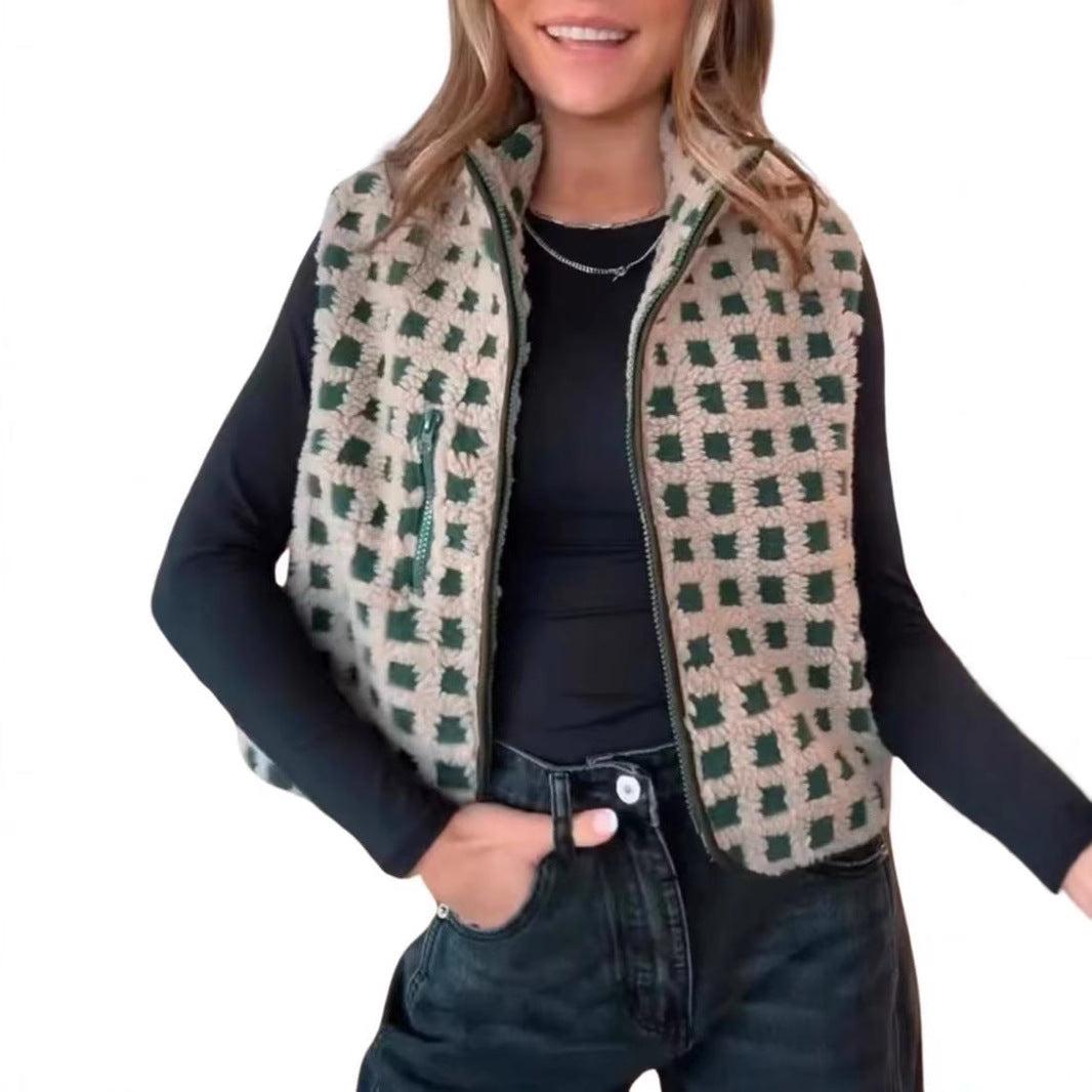 Women's Waffle Polar Fleece Waistcoat Sleeveless Turtleneck Vests