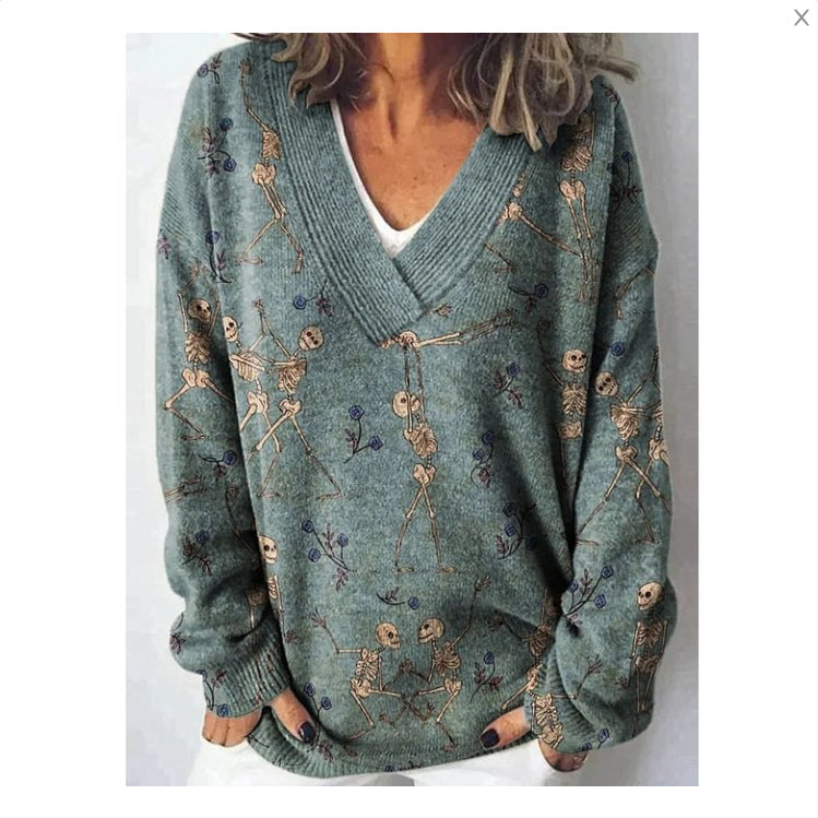Women's Printed Christmas Round Neck Pullover Sleeve Sweaters