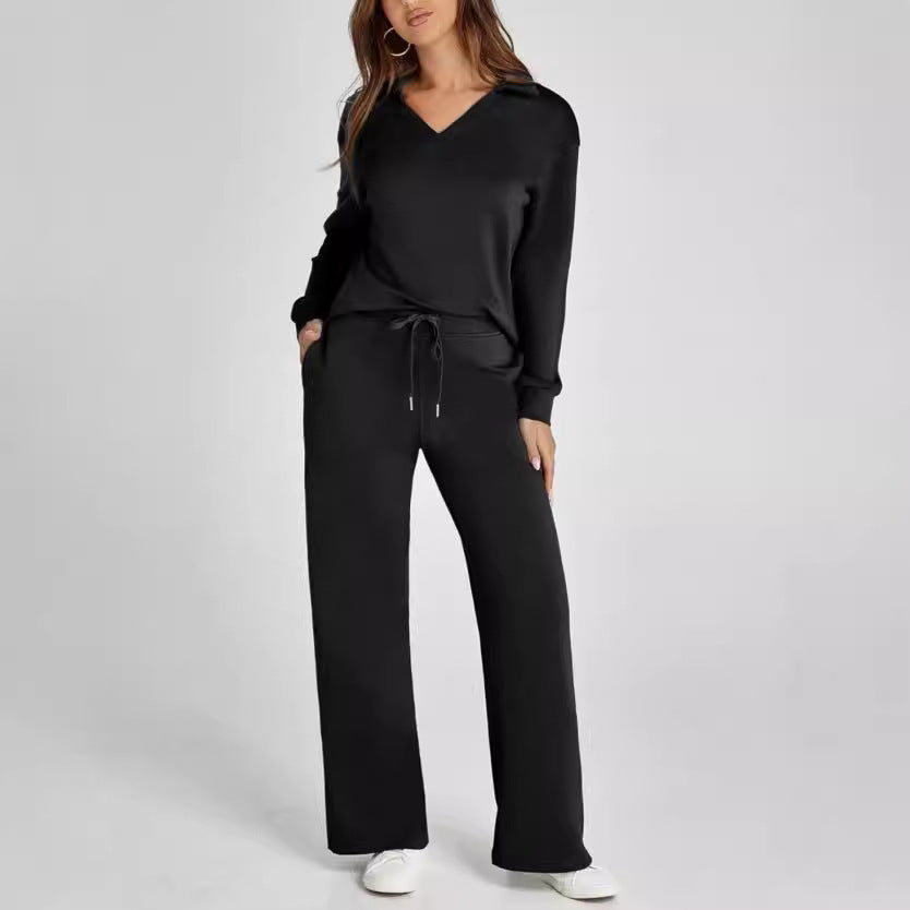 With Drawstring Design Elastic Waist Flared Suits