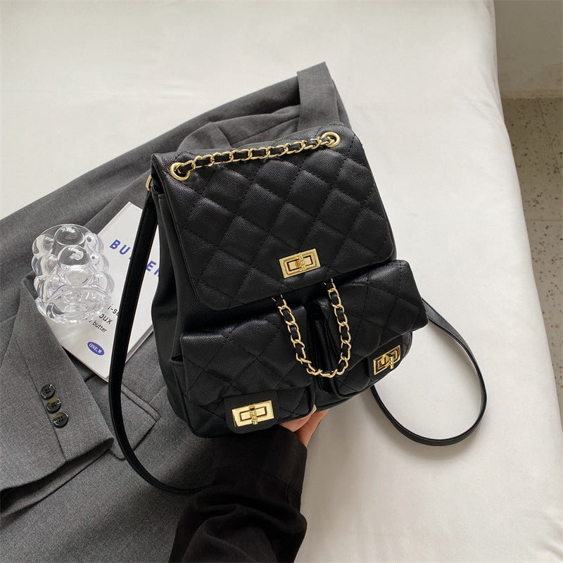 Women's Rhombus Advanced Texture Commuter Simple Chain Backpacks