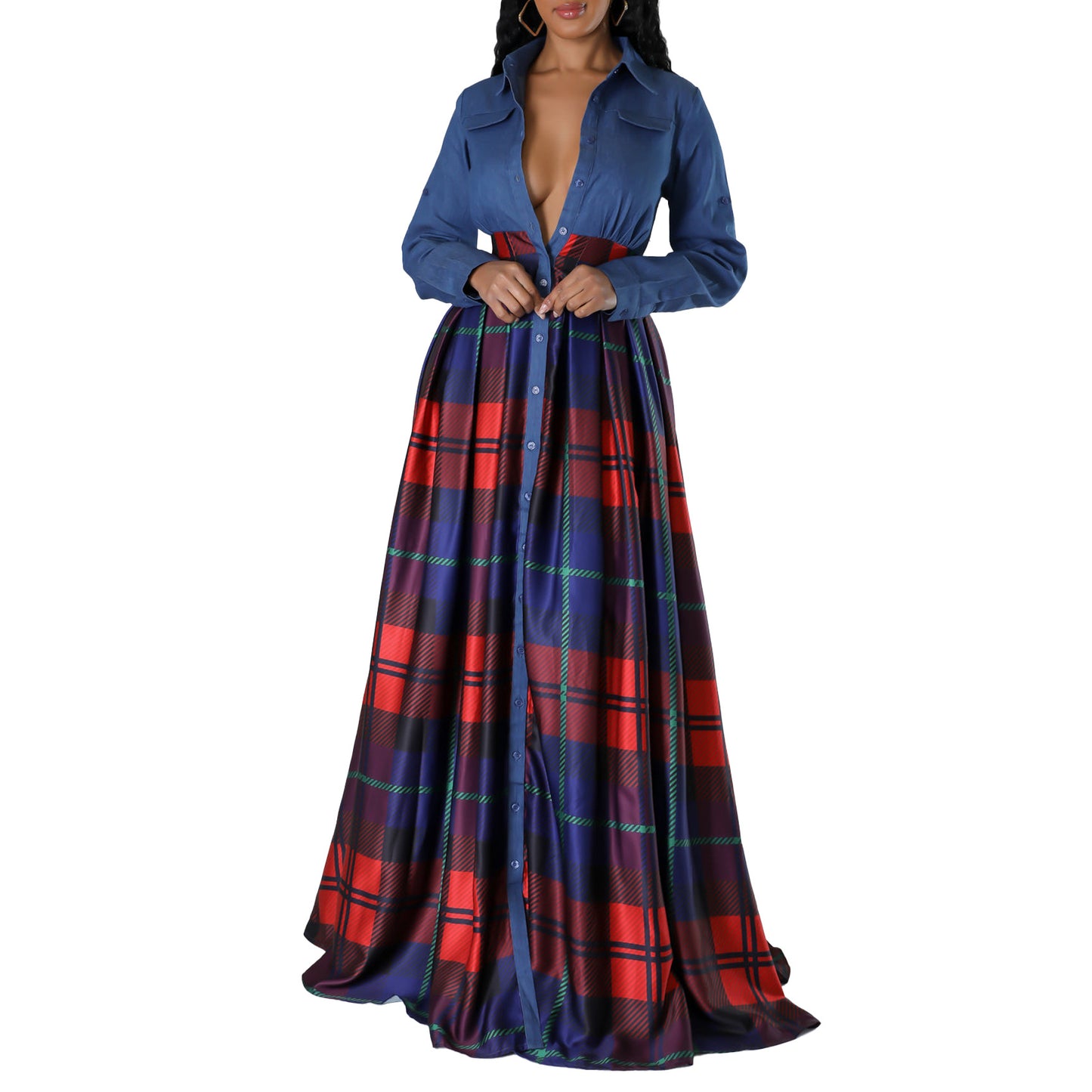 Women's Winter Fashion Casual Printing Lapel Shirtdress Dresses