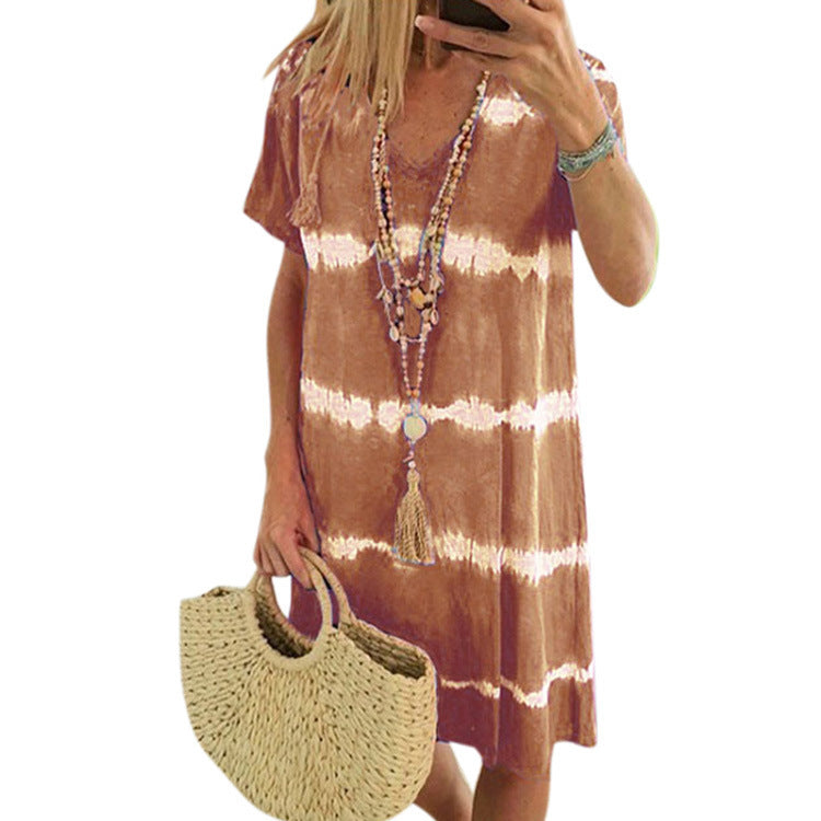 Women's Summer Striped Print Sleeve Dress Shorts