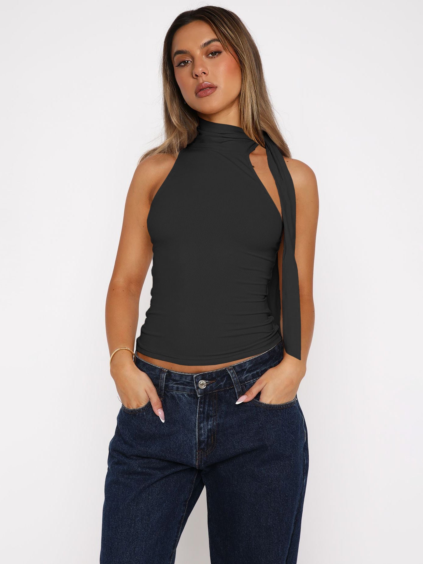 Women's Sexy Half Turtleneck Ribbon Comfortable Cold-shoulder Tops