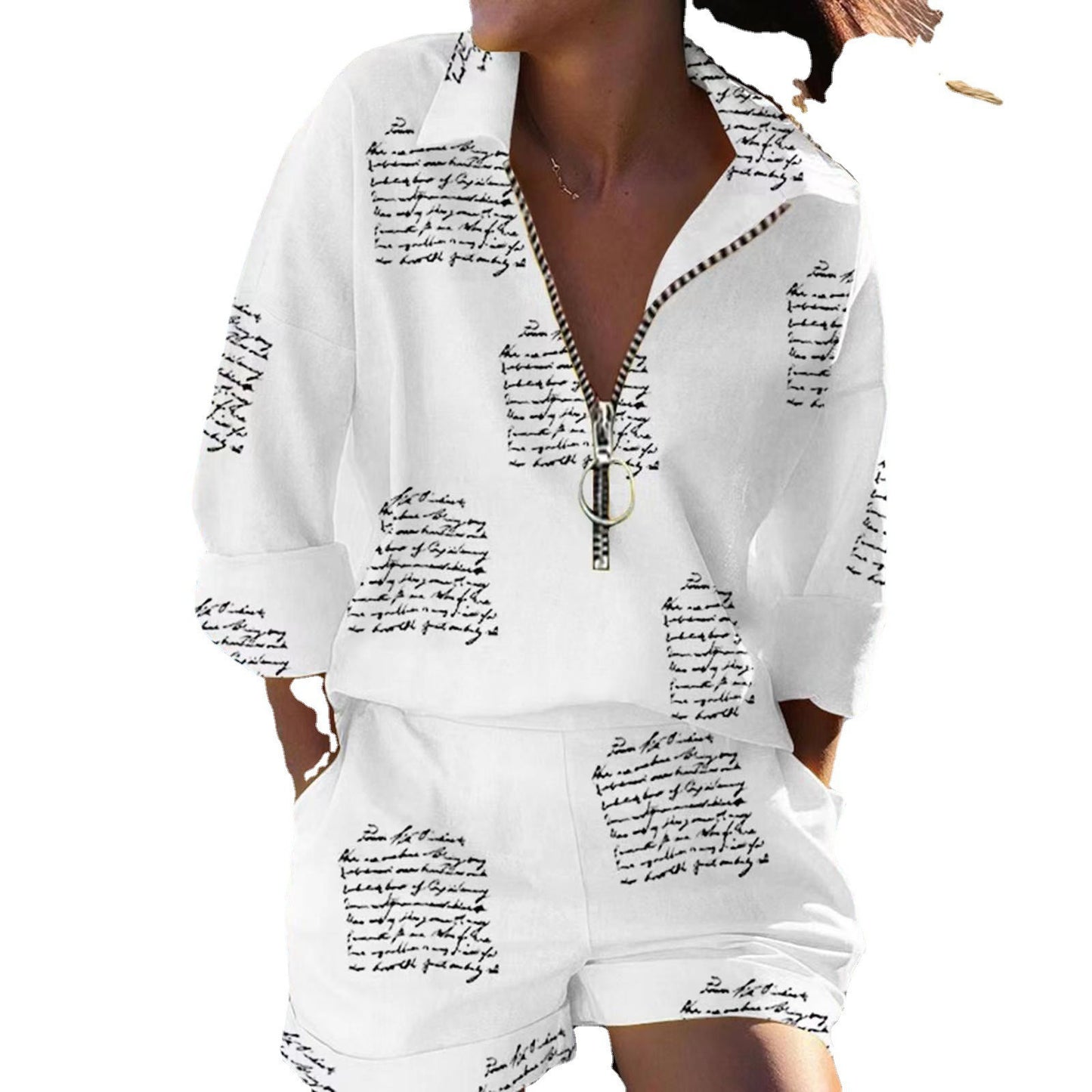 Women's Popular Innovative Printed Zipper Shirt Suits