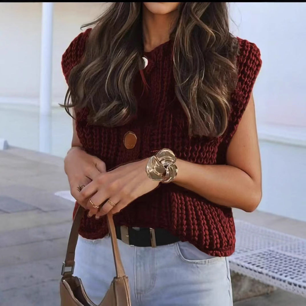 Women's Summer Fashion Thick Needle Large Buttons Knitwear