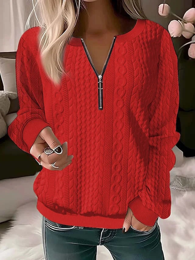 Jacquard Knitted Collar Zipper Pullover Loose-fitting Sweaters