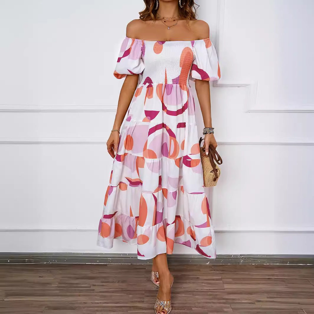 Women's Summer Elegant Printed Pettiskirt Puff Sleeve Dresses
